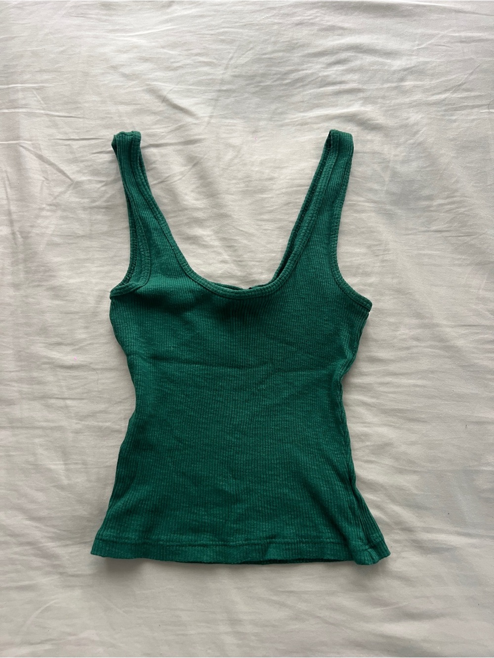 Green Ribbed Scoop Neck Tank Top